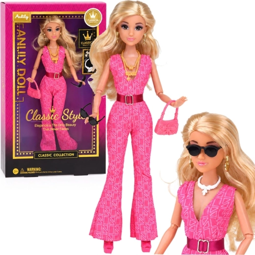 Anlily-Puppe im klassischen Stil in rosa Overall mit Schmuck