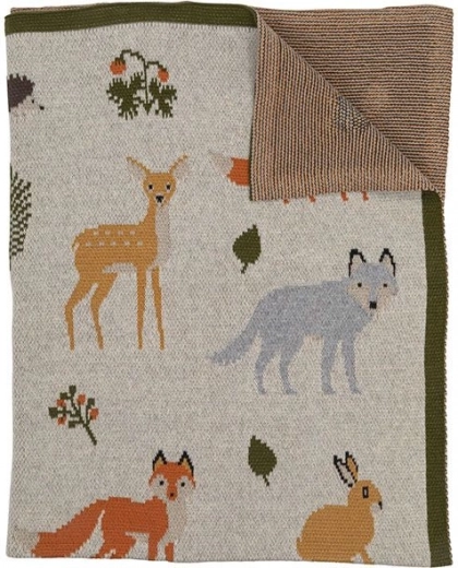 Baby-Strickdecke aus Bio-Baumwolle Waldtiere 82 × 104 cm