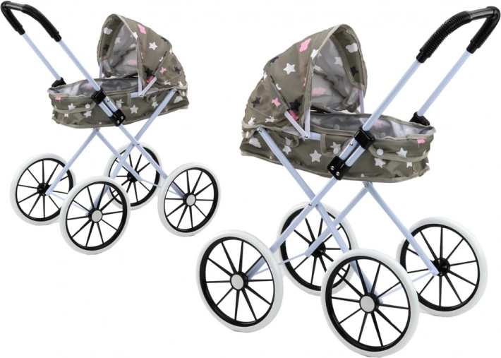 Puppenwagen Sterne und Wolken grau