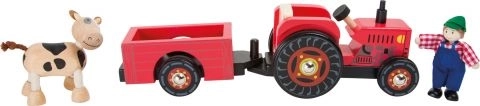 Holz-Zugtraktor mit Bauer und Kuh small foot