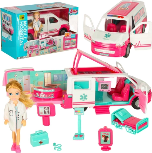 Kinderambulanz 2-in-1 mit mobilem Krankenhaus und Puppe