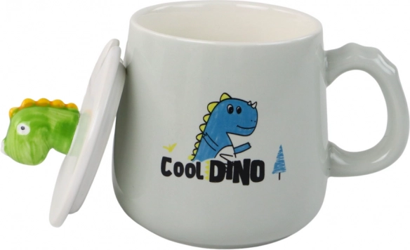 Keramiktasse mit Dinosauriermotiv und Deckel 350 ml