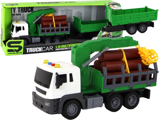 Grüner Forst-Lkw mit Kran und Anhänger 1:16 mit Geräuschen und Schwungrad