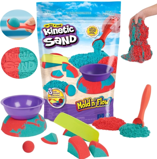 Kinetic Sand Mold 'n Flow kinetischer Sand mit 2 Farben und 3 Zubehörteilen