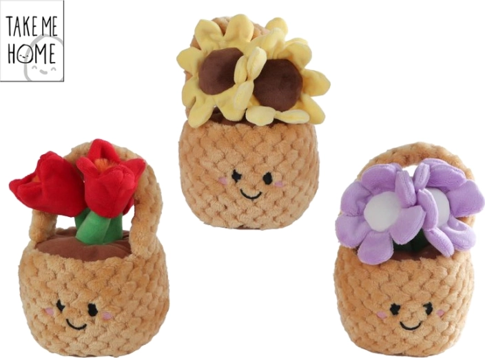 Plüschkorb mit Blumen 18 cm