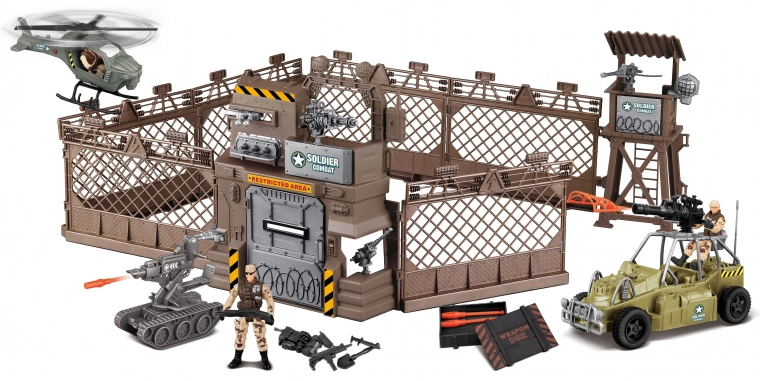Militärische Befestigungsanlage mit Hubschrauber mit Effekten 177 cm