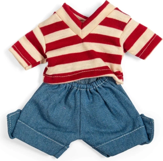 Bigjigs Toys Jeans-Shorts und rot-weiß gestreiftes T‑Shirt für eine Puppe (28 cm)