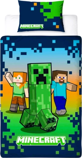Baumwollbettwäsche Minecraft Creeper dunkelblau-grün 140 × 200 cm