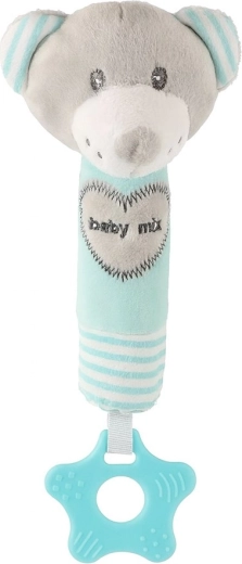 Baby-Rassel aus Plüsch mit Quietsche und Beißring BABY MIX – Teddybär, mintgrün