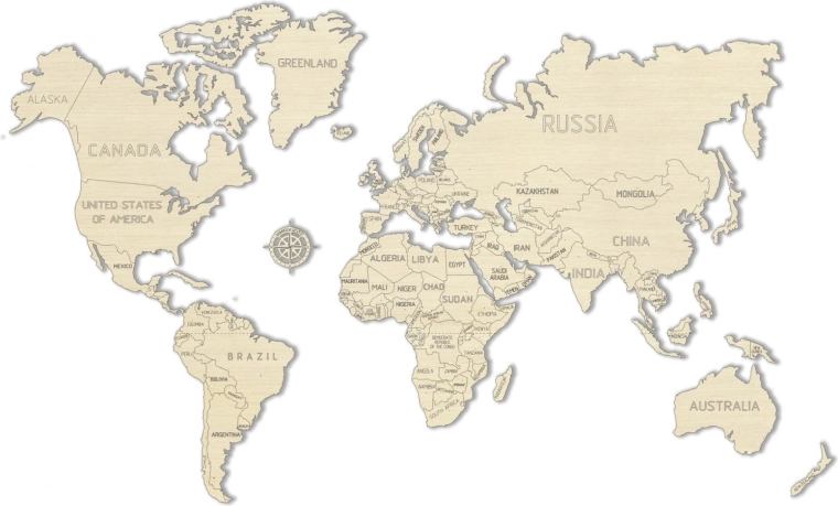 Holz-Weltkarte WOODEN CITY groß