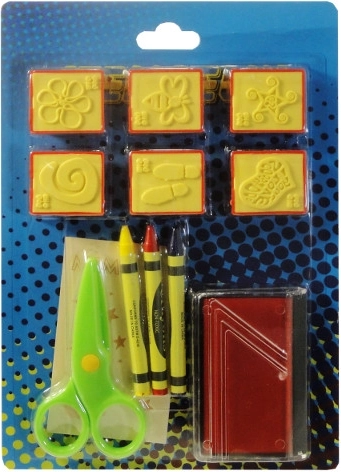 Buntes Stempel-Set mit Schwämmchen, Buntstiften und Schere