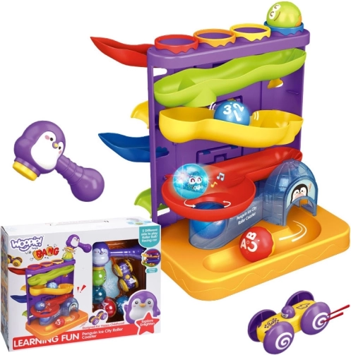Woopie Kinder-Kugelbahn 3-in-1 mit Hammer und Autorennbahn