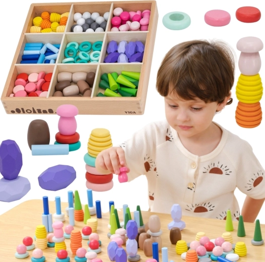 VIGA Holz-Montessori-Baukästen Nature Treasures 141 Stk.