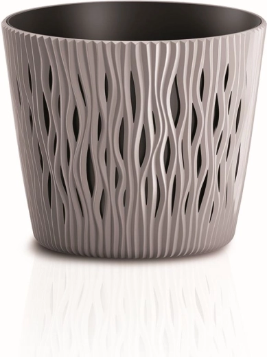Blumentopf Sandy Round mit Einsatz, Mocca