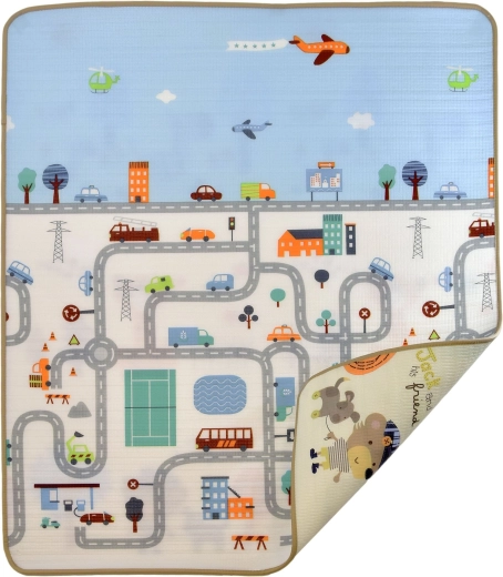 Humbi beidseitige Schaumstoff-Lernmatte Straßen und Tiere 180 × 200 × 0,5 cm