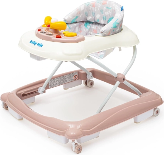 Baby-Lauflernhilfe BABY MIX mit Lenkrad und Silikonrädern – rosa