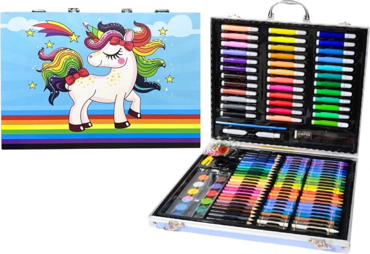 Kunstset im Etui mit Einhorn Blau 150 Stk.