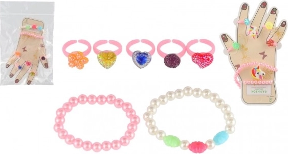 Kinderschmuck-Set – Kunststoffringe und Armbänder