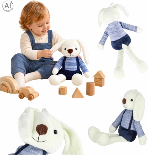 Plüschhase in blauer Kleidung 36 cm
