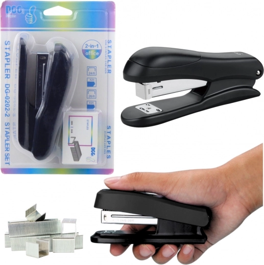 Schwarzer Bürohefter mit einer Kapazität von bis zu 30 Blatt