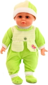 Babypuppe mit Geräuschen grün – weiche Puppe mit Sound