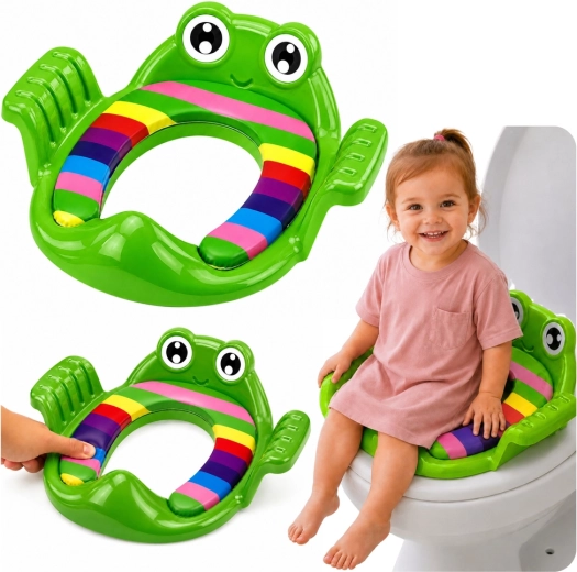 Kinder-WC-Sitz (Toilettenaufsatz) Frosch mit weichem Sitz und Griffen, grün