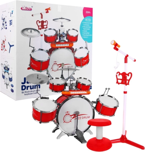 Musikset für Kinder mit Schlagzeug, Keyboard und Mikrofon 3+ – Rot