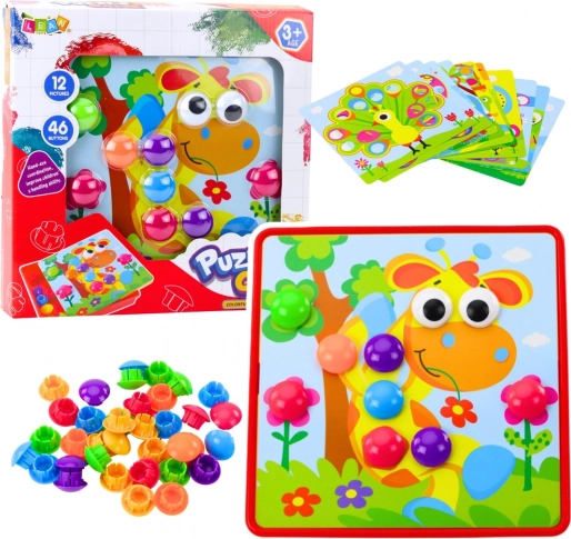 Kreatives Knopf-Mosaik für Kinder, 12 Vorlagen und 46 bunte Knöpfe