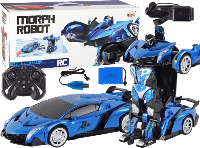 Transformierbares Robotik-Auto R/C 1:10 Blau Gestensteuerung