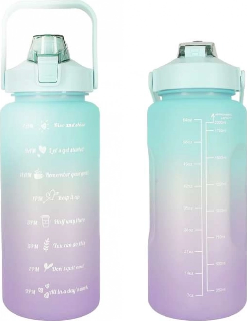 Sport-Wasserflasche mit Trinkhalm und Motivationsskala, 2 l