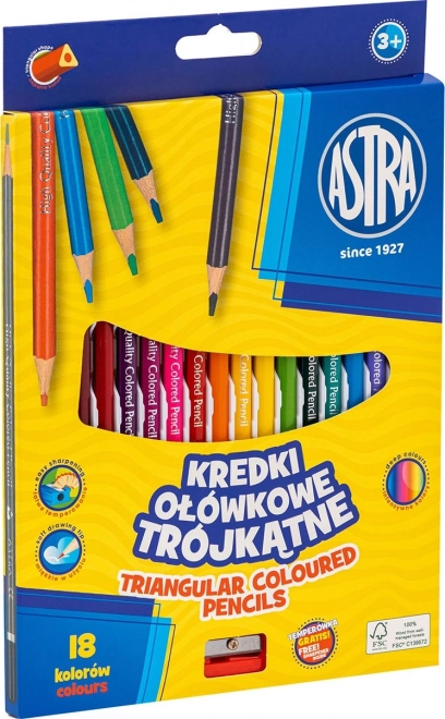 Astra dreieckige Buntstifte 18 Stk. mit Spitzer