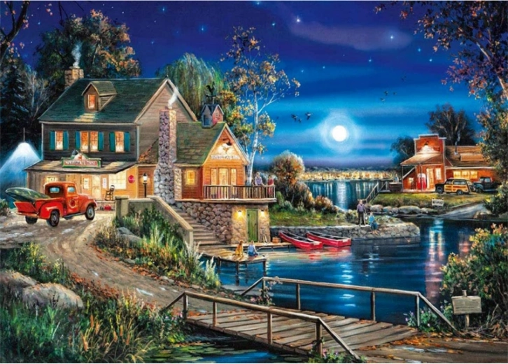Diamantmalerei (Diamond Painting) Gospodarstwo nocą 40 × 30 cm