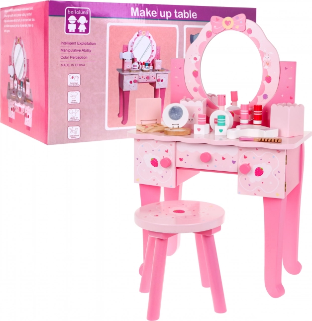 Holztoilette mit Hocker für Mädchen Heim-Salon für Kosmetik Make-up + Zubehör