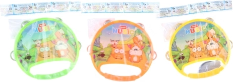 Plastik-Tamburin mit Tiermotiven 17 cm