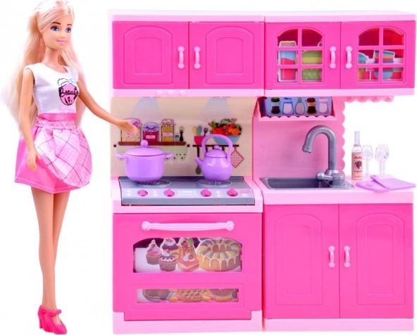 Puppe ANLILY mit rosa Küche und Zubehör