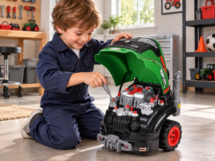 Zu öffnende Motorhaube und reparaturbedürftiger Motor