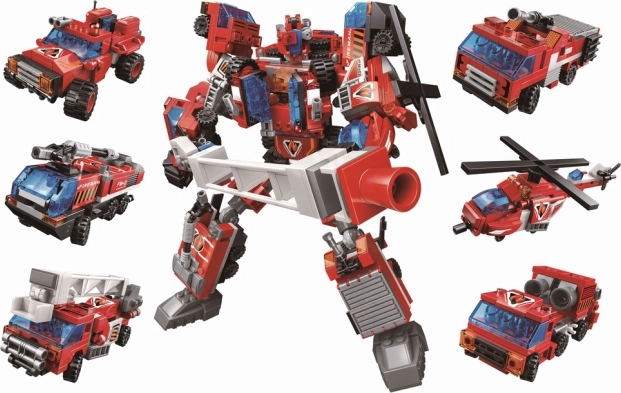 QMAN Blazing Mars 6in1 Feuerwehr-Set mit Konstruktions-Mech