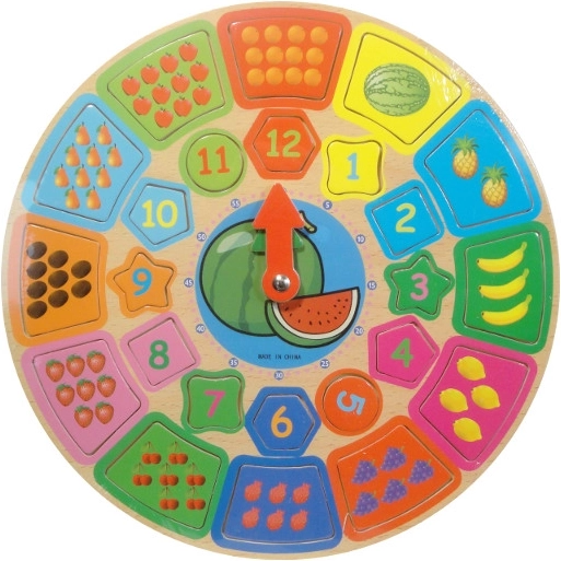 Holzuhr zum Lernen – Obst und Zahlen