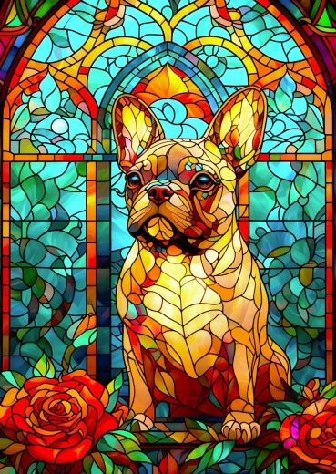 ENJOY Puzzle Buntglasfenster mit Französischer Bulldogge 1000 Teile