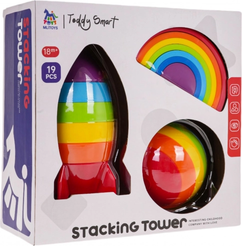 Sensorisches Bauset für Kinder, 19 Teile – Rakete, Regenbogen und Kugel