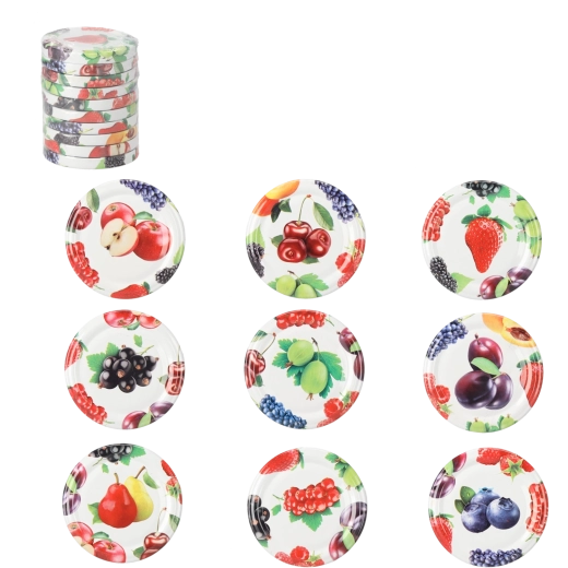 Set aus 10 Deckeln für Einmachgläser 66 mm mit Obstmotiv