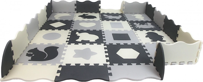 Schaumstoff-Puzzlematte grau‑creme Tiere und Formen 28 × 28 cm