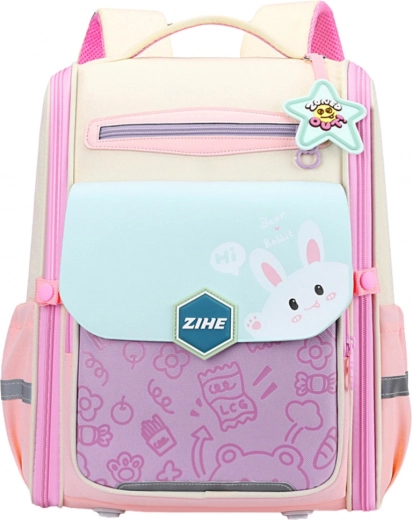 Pastellfarbener Schulrucksack mit Häschen und Brustgurt 21L