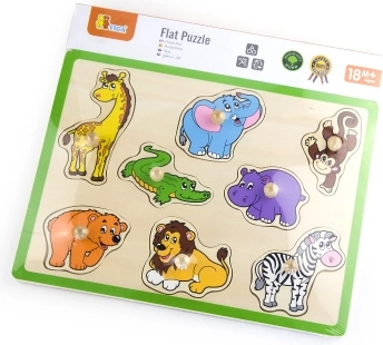 Holz-Steckpuzzle Wildtiere mit Griffknöpfen 30 × 22,5 cm VIGA