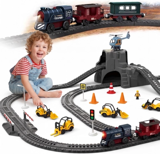 Elektrische Retro-Eisenbahn Woopie mit Lokomotive und 2 Waggons, 76 Teile