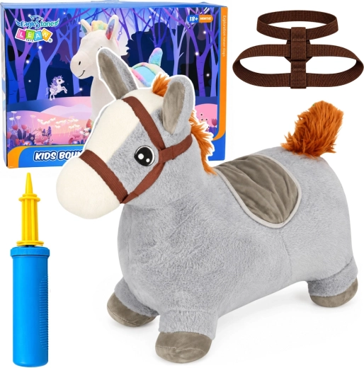 Graues aufblasbares Plüsch-Hüpfpferd, 60 cm