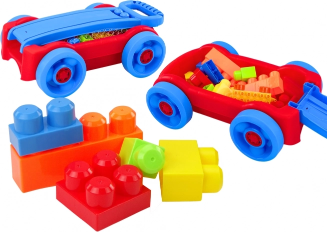 Kinder‑Baustein‑Set im Rollwagen, blau‑rot