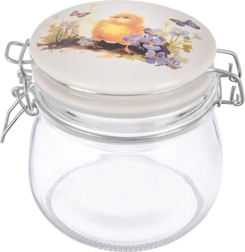 Glasdose mit Clipverschluss und Keramikdeckel „Frühlingsküken“ 0,5 l