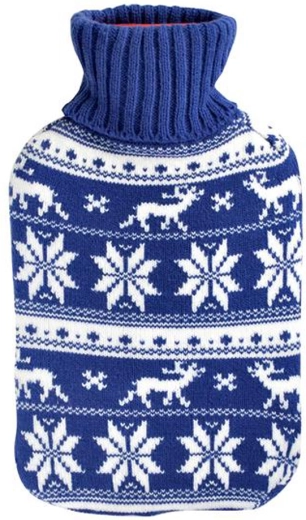 Wärmflasche TORO 2 l mit gestricktem Bezug – Norwegermuster, Farbmix - 1 Stück