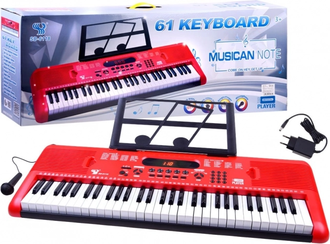 Elektronisches Tasteninstrument mit 61 Tasten und Mikrofon – rot